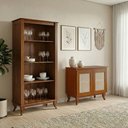Ver imagem 1 de Kit Buffet Aparador Deltan 2 Portas Tela Rattan com Cristaleira sem Porta Luiz Xv Decorativo - Casta