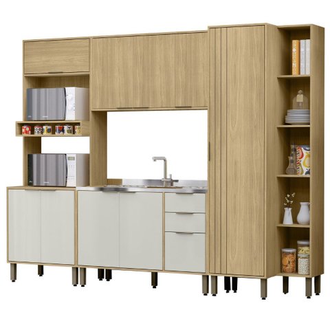 Cozinha Modulada Completa Vick 4 Peças Castanho Off White