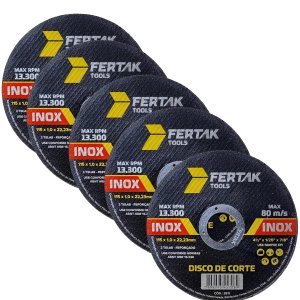 Disco de Corte para Metal Aço Inox Ferro Esmerilhadeira 115x1x22mm | Fertak | Kit 05 Un