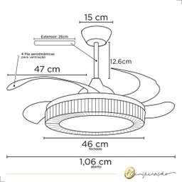 Ventilador Plafon Teto Retrátil Acrílico com Controle Remoto - 7