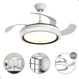 Ventilador Plafon Teto Retrátil Acrílico com Controle Remoto