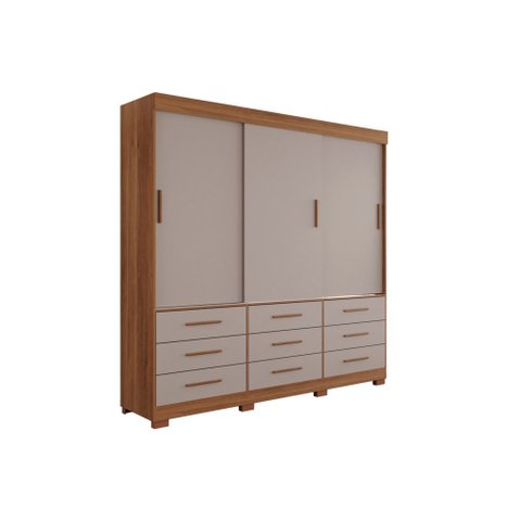 Guarda-roupa New Star 3 Portas 9 Gavetas 1,80 Salleto Cinamomo/off White