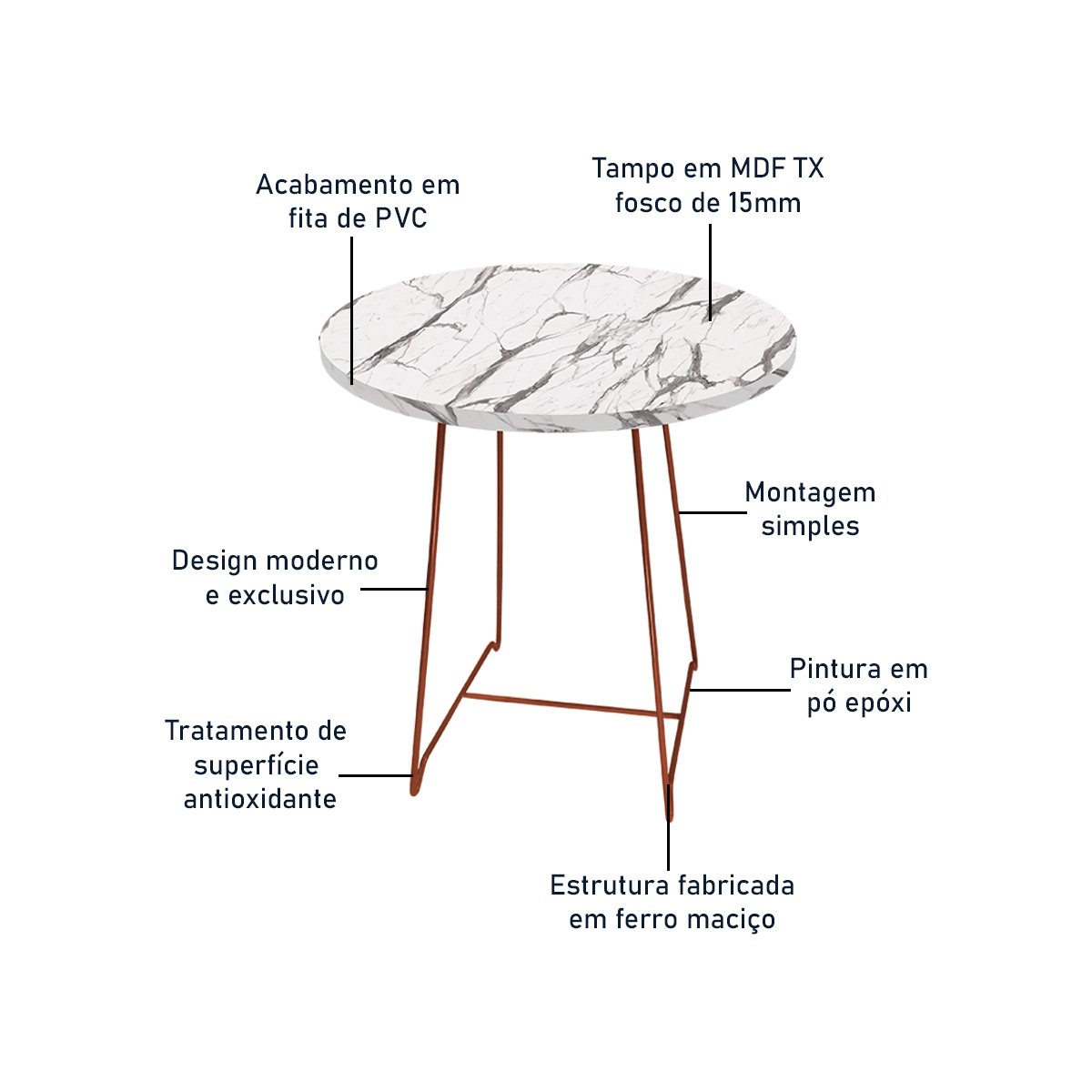 Mesa de Canto Lateral Amsterdã Alta Redonda Cobre e Vulcano - 5