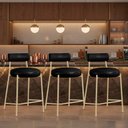 Ver imagem 1 de Banqueta Cozinha Alta com Encosto Kit 3 Industrial Champanhe Londres PU Facto D03 - D'Rossi