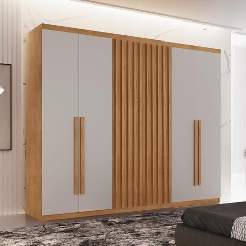 Guarda-Roupa Casal 100% MDF com 6 Portas e 2 Gavetas 180cm Multimóveis CR35525 Madeirado/Off White
