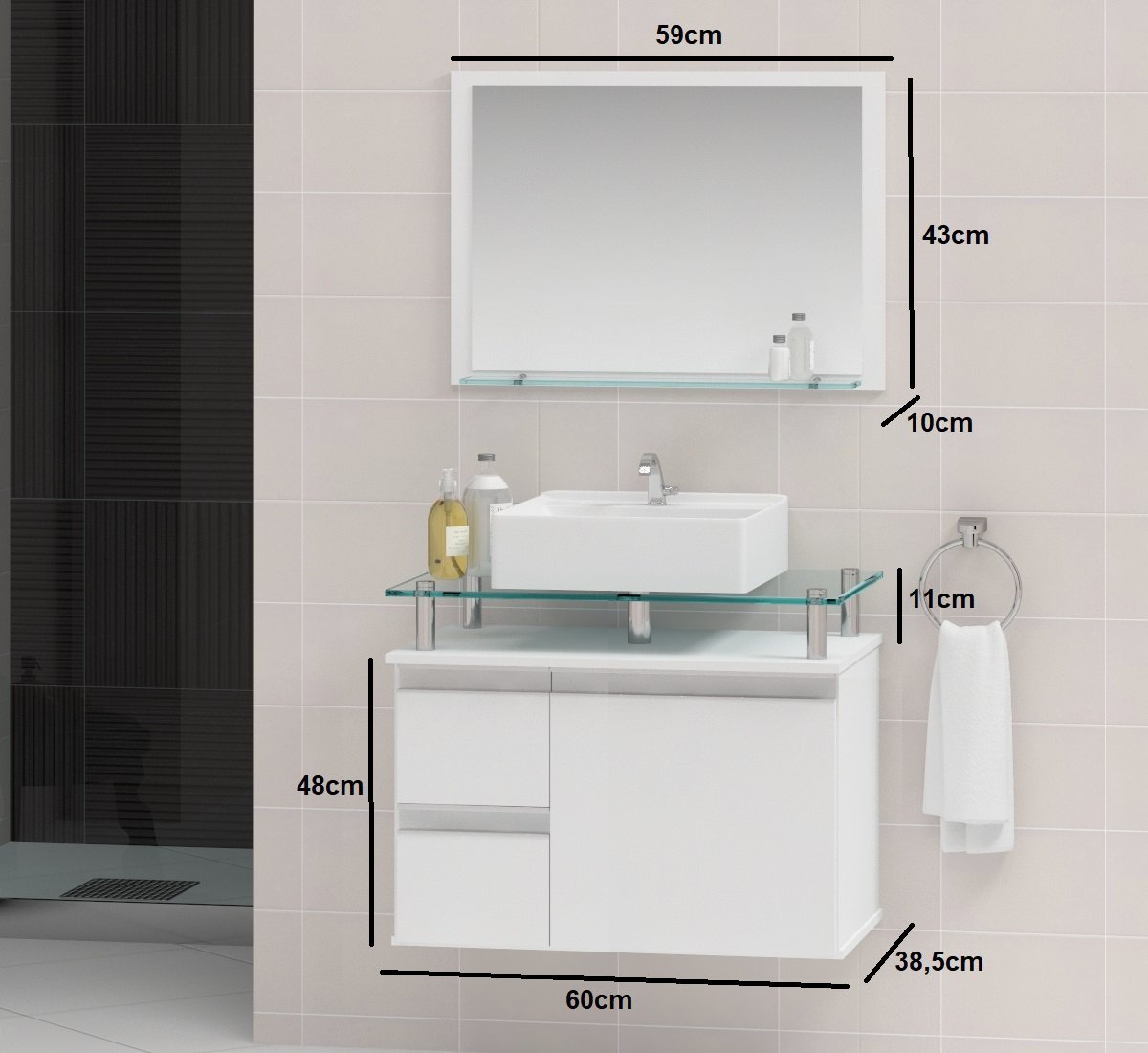 Conjunto Diamante 60 gabinete para banheiro com cuba e espelheira ...
