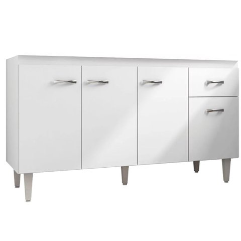 Balcão Diana para Cozinha Gabinete 4 Portas C/ Tampo Branco/Preto Flex - Bela Móveis