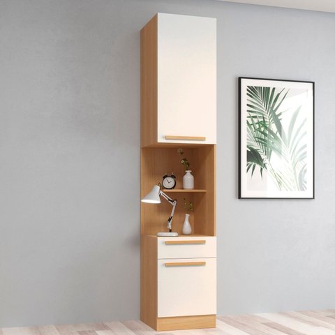 Mesa de Cabeceira Módulo Direito 2 Portas 1 Gaveta San Diego Yescasa Marrom Tauari Ambar/Off White