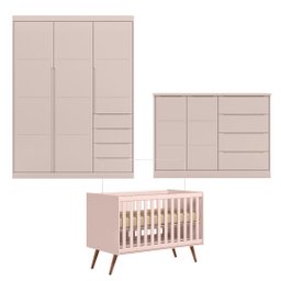 Berço Mini Cama Qmovi e Quarto Infantil Pérola Phoenix Baby _ Rosê - 1