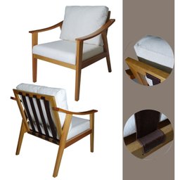 Poltrona Veneza em Verniz Amêndoa Detalhes com Tiras de Corino + Almofada em Linho Branco - 2