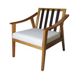 Poltrona Veneza em Verniz Amêndoa Detalhes com Tiras de Corino + Almofada em Linho Branco - 5