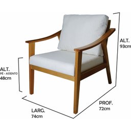 Poltrona Veneza em Verniz Amêndoa Detalhes com Tiras de Corino + Almofada em Linho Branco - 6