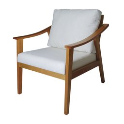Poltrona Veneza em Verniz Amêndoa Detalhes com Tiras de Corino + Almofada em Linho Branco - 3