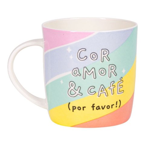 Caneca de Cerâmica 400ml Frases Cores e Amores com Café