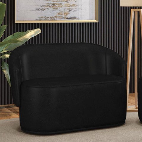 Sofá Namoradeira Malu 2 Lugares 135cm Preto Couro Sintético D'Rossi