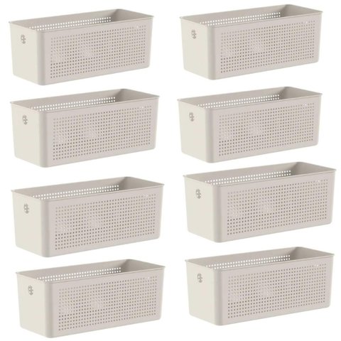 Kit 8 Caixas Organizadoras Multiuso 6,6l Cestos Retangulares com Alças Bege Flow ou