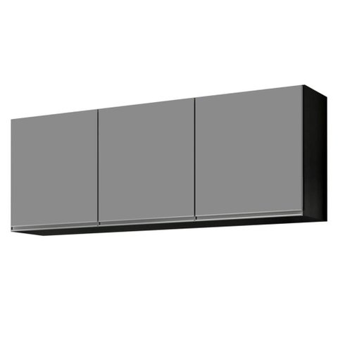 Armário Aéreo de Cozinha 150cm 3 Portas Argélia Preto-cinza - Lumil Móveis