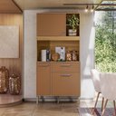 Ver imagem 1 de Armário de Cozinha Compacto Zen 3 Portas 1 Gaveta com Nicho Decorativo 0,90m - Freijó/caramelo