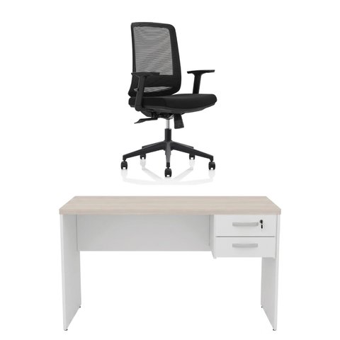 Kit Mesa de Escritório 120x60cm com Gaveta + Cadeira Netflex