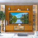 Ver imagem 1 de Estante e Home Theater Ripado para TV até 84 Polegadas com 100% MDF 304,8cmx217cm Led Ripada 5 Portas Nobre Clean Luminare Marrom Naturale