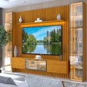 Ver mais imagens de Estante e Home Theater Ripado para TV até 84 Polegadas com 100% MDF 304,8cmx217cm Led Ripada 5 Portas Nobre Clean Luminare Marrom Naturale