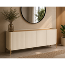 Ver imagem 5 de Balcão Buffet p/ Sala Porta Brise 180cm Pés Metal 100% MDF Cor:Louro e Luna com Dourado