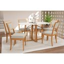 Ver imagem 1 de Sala Jantar Mesa Elma Premium Madeira Maciça C/ Tampo Madeirado C/ Vidro 170x90cm e 6 Cadeiras