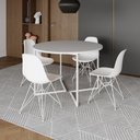Ver imagem 1 de Mesa Industrial Jantar Redonda Branca 110Cm Base V Com 4 Cadeiras Eames Brancas Ferro Branco Branco