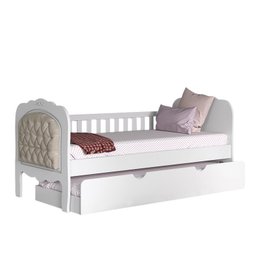 Cama Babá Provence com Capitonê e Auxiliar Branco Soft - Matic Móveis - 1 Cama Babá Provence com Capitonê e Auxiliar Branco Soft - Matic Móveis - 1
