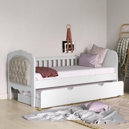 Cama Babá Provence com Capitonê e Auxiliar Branco Soft - Matic Móveis - 2 Cama Babá Provence com Capitonê e Auxiliar Branco Soft - Matic Móveis - 2