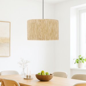 Luminária de Teto Shalon Corda Sisal Natural Palha Moderna:preto