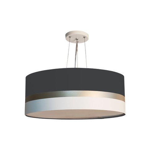Lustre Pendente Preto Faixas Bronze Cúpula 40x15 Tom Luz