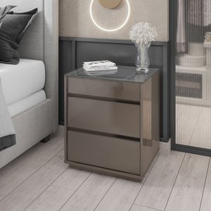 Mesa de Cabeceira 3 Gavetas com Organizador Tampo Vidro Belize 