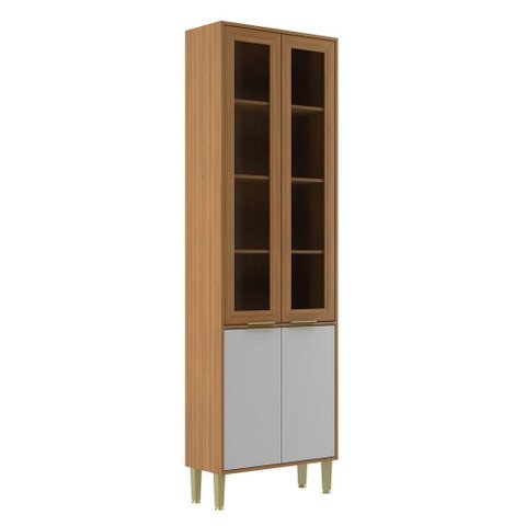 Paneleiro Domus 4 Portas com Vidro Nogal/branco - Hecol Móveis