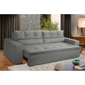 Sofá Retrátil e Reclinável 3 lugares com Molas 1,80m Vegas Suede Cinza Adonai Estofados