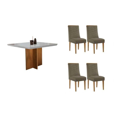 Conjunto: Mesa de Cozinha Berlim Curvo 90cm + 4 Cadeiras Maldivas Naturale/Off White - Suede