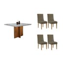 Ver imagem 1 de Conjunto: Mesa de Cozinha Berlim Curvo 90cm + 4 Cadeiras Maldivas Naturale/Off White - Suede