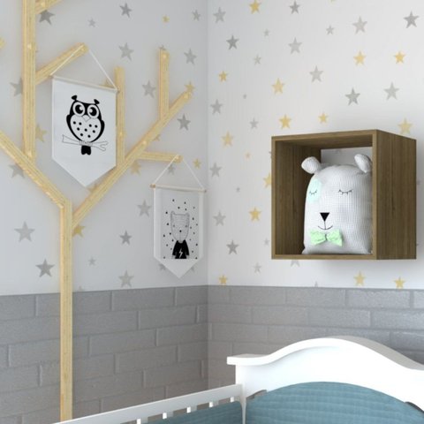 Nicho para Quarto Infantil Kitcubos Bege/Carvalho Mel