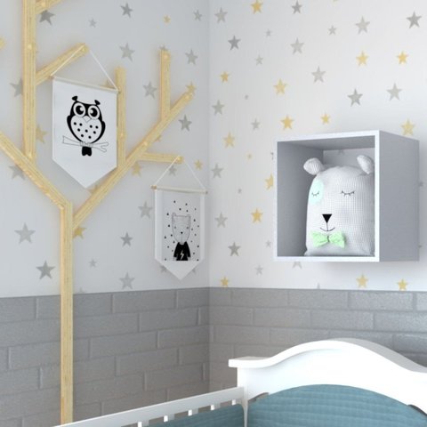 Nicho para Quarto Infantil Kitcubos Cinza/Cristal
