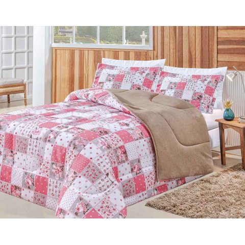 Coberdrom Dupla Face Estampado Rosê para Casal Queen 01 Peça - Bordados Ricardo 99er