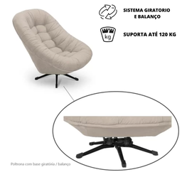 Poltrona do Papai Base Mecânico Giratória e Balanço Confortavel Veludo Bege - 2