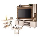 Ver imagem 1 de Estante Home Theater Virtus Castanho Off White com Mesa de Centro Sky com Tampo de Vidro e Aparador