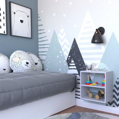 Nicho com Prateleira para Quarto Infantil Cinza/Cristal