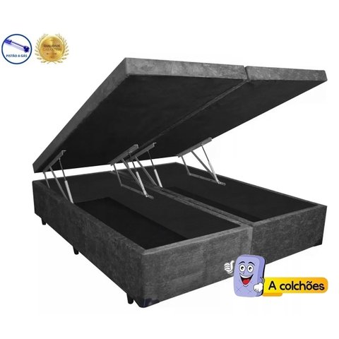 Cama Box Baú Bi-partida Casal Síntetico Cinza 138x188 [retira]