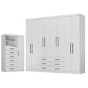 Ver imagem 2 de Guarda Roupa Casal Master 8 Portas de Bater 6 Gavetas Branco Brilho Santos Andirá