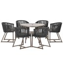 Ver imagem 1 de Mesa com 6 Cadeiras de Jantar Roma 120cm e Noronha em Alumínio Marrom Corda Náutica Estofado 11 Tram