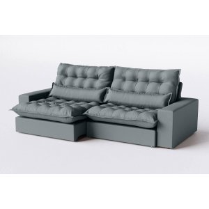 Sofá Retrátil e Reclinável 2,70m com 4 Lugares Estrutura Reforçada em Suede Cinza Grafite - Volt - H