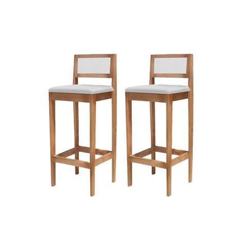 Kit 2 Banquetas Madeira Mel Pub Encosto e Assento Sintético Off White