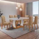 Ver imagem 1 de Mesa de Jantar Milena 180cm Tampo MDF Vidro Canto Copo com 6 Cadeiras Carolina