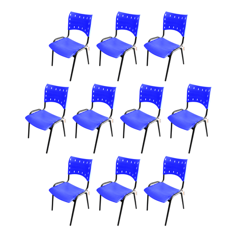 Kit com 10 Cadeiras Iso Pp Rp Empilhavel Color - Azul